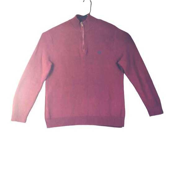 Sweater Mens L Long Sleeve 1/4 Zip Cotton Waffle Knit Maroon Mock Neck Preppy - Picture 2 of 9